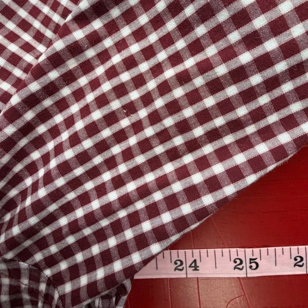Banana Republic Untucked Fit Shirt Mens Size L Burgundy Gingham Cotton‎ Stretch